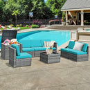 8 Piece Wicker Sofa Rattan Dinning Set Patio Furniture with Storage Table-Turquoise