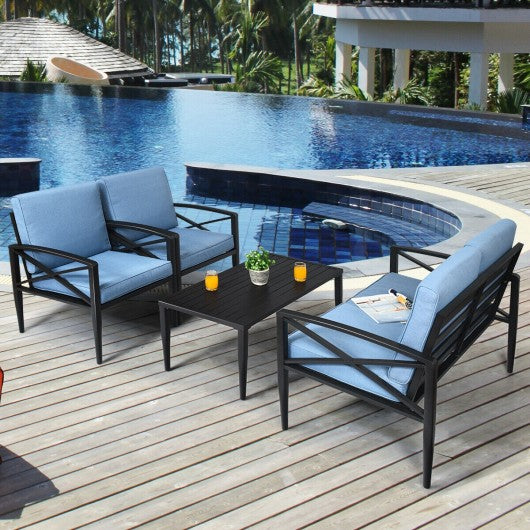 4PCS Patio Furniture Set Aluminum Frame Cushioned Sofa