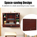 Wall Mounted Folding Laptop Desk Hideaway Storage with Drawer-Brown