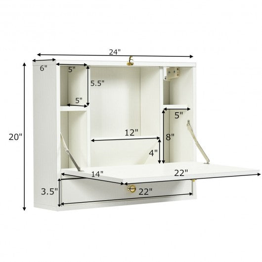 Wall Mounted Folding Laptop Desk Hideaway Storage with Drawer-White