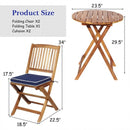 3PCS Patio Folding Wooden Bistro Set Cushioned Chair -Navy