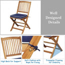 3PCS Patio Folding Wooden Bistro Set Cushioned Chair -Navy