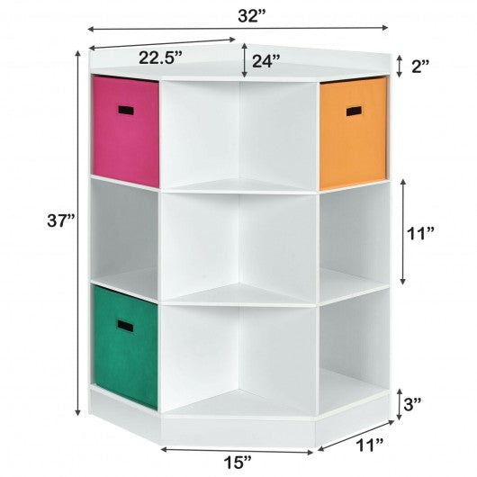 3-Tier Kids Storage Shelf Corner Cabinet with 3 Baskets