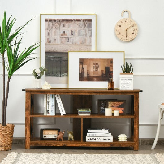 Modern Farmhouse TV Stand Entertainment Center for TV's up to 55Inch with Open Shelves-Brown
