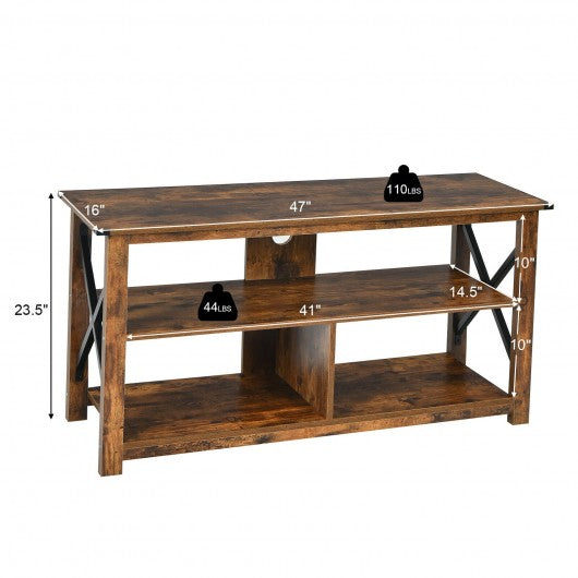 Modern Farmhouse TV Stand Entertainment Center for TV's up to 55Inch with Open Shelves-Brown
