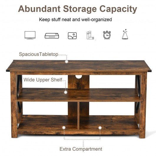 Modern Farmhouse TV Stand Entertainment Center for TV's up to 55Inch with Open Shelves-Brown