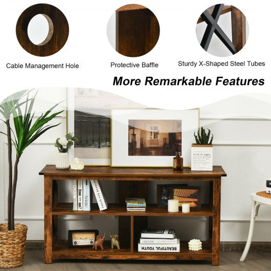 Modern Farmhouse TV Stand Entertainment Center for TV's up to 55Inch with Open Shelves-Brown
