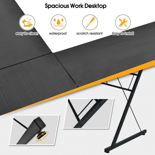 59" L-Shaped Corner Desk Computer Table for Home Office Study Workstation-Black