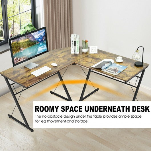 59" L-Shaped Corner Desk Computer Table for Home Office Study Workstation-Brown