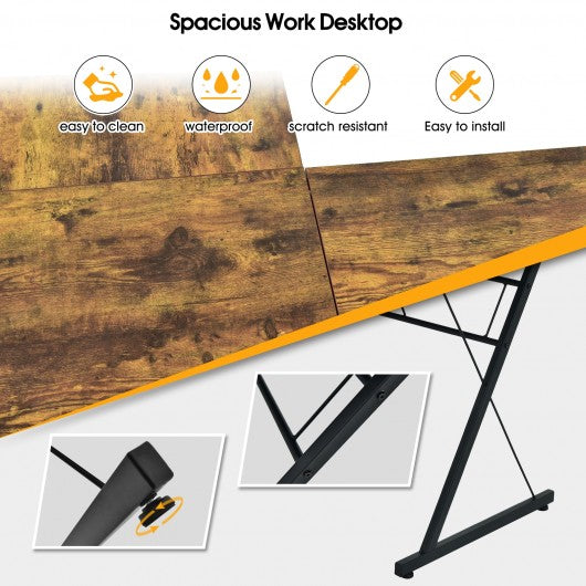 59" L-Shaped Corner Desk Computer Table for Home Office Study Workstation-Brown