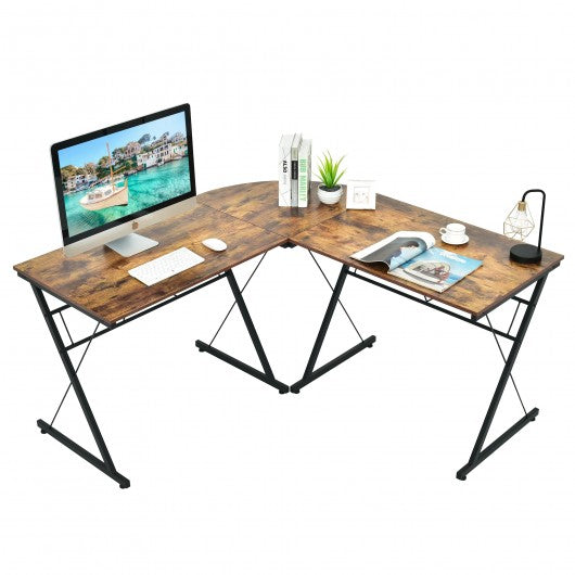 59" L-Shaped Corner Desk Computer Table for Home Office Study Workstation-Brown