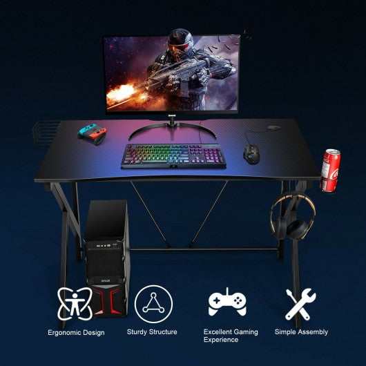 K-Shaped Computer Gaming Desk 45" Racing Desk with Cup Headphone Holder and Game Storage