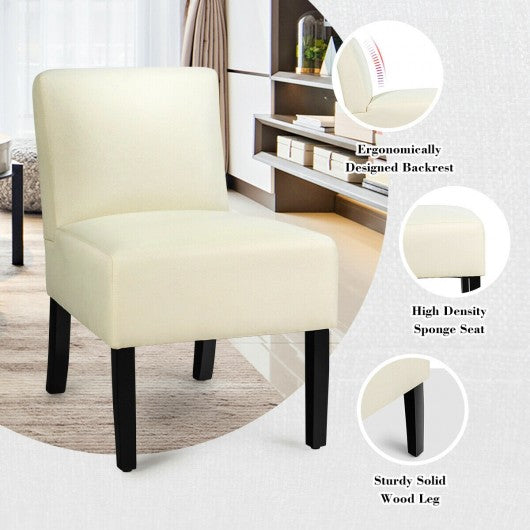 Accent Chair Fabric Upholstered Leisure Chair with Wooden Legs Beige-Beige