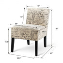 Armless Letter Print Fabric Chair with Solid Wood Legs