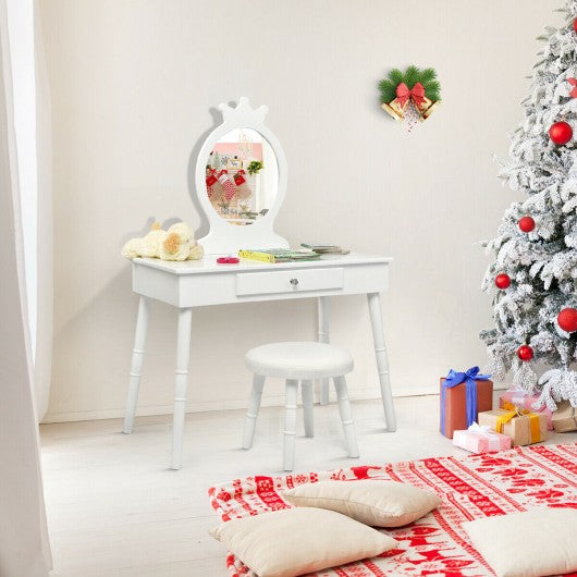 Kids Vanity Makeup Table & Chair Set Make Up Stool-White
