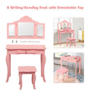 Kids Makeup Dressing Mirror Vanity Table Stool Set-Pink