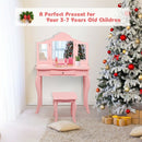 Kids Makeup Dressing Mirror Vanity Table Stool Set-Pink