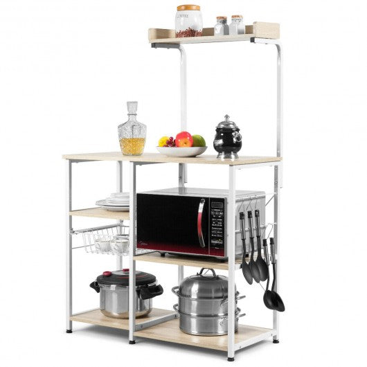 4 Tier Vintage Kitchen Baker's Rack Utility Microwave Stand-Natural
