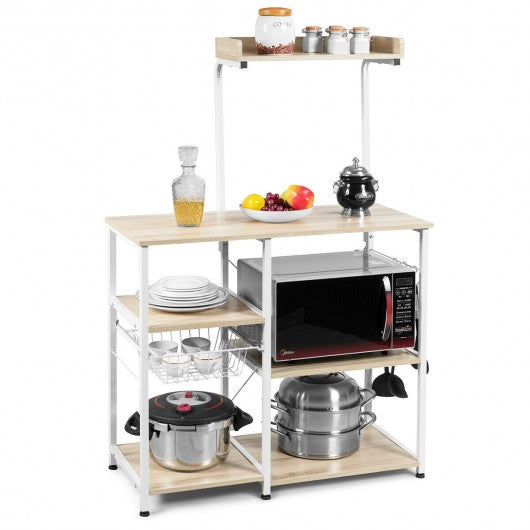 4 Tier Vintage Kitchen Baker's Rack Utility Microwave Stand-Natural