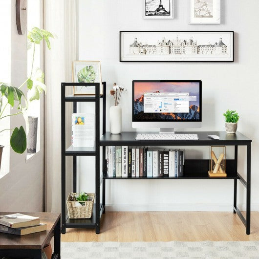 59" Computer Desk Home Office Workstation 4-Tier Storage Shelves-Black