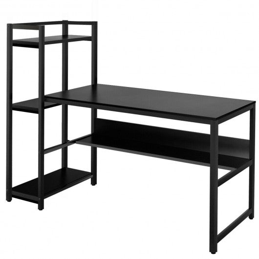 59" Computer Desk Home Office Workstation 4-Tier Storage Shelves-Black