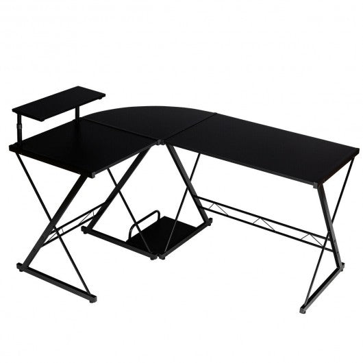 L-Shaped Desk Reversible Corner Computer Desk with Movable Shelf and C