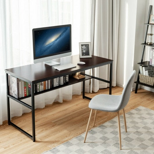 55" Computer Desk Writing Table Workstation Home Office with Bookshelf-Espresso
