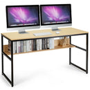 55" Computer Desk Writing Table Workstation Home Office with Bookshelf-Natural