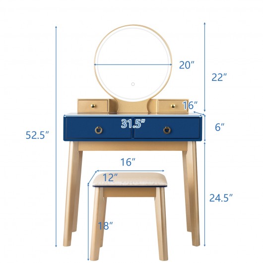 Makeup Vanity Table Set 3 Color Lighting Dressing Table-Navy