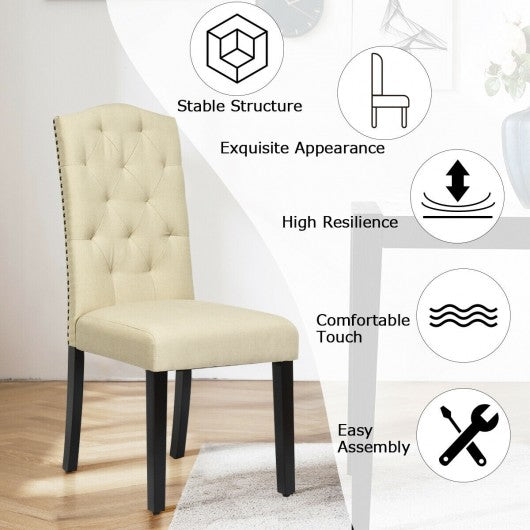 Set of 2 Tufted Upholstered Dining Chair-Beige