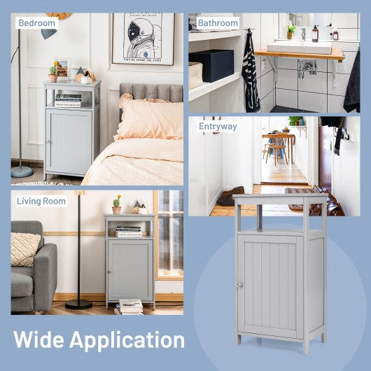 Bathroom Wooden Floor Cabinet with Multifunction Storage Rack-Gray