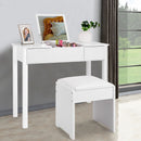 Black - White Vanity Makeup Dressing Table Writing Desk Set with Flip Top Mirror and Cushioned Stool-White
