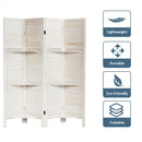 4 Panel Folding Room Divider Screen with 3 Display Shelves-White
