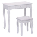 Vanity Table Set with Cushioned Stool with 360° Rotating Oval Mirror and Three Drawers-White