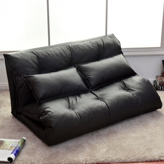 Foldable PU Leather Leisure Floor Sofa Bed w- 2 Pillows