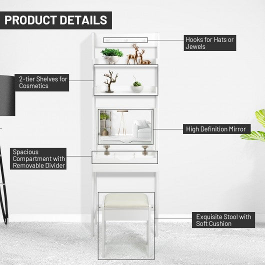 Makeup Dressing Table Shelf Vanity Set with Flip Top Mirror