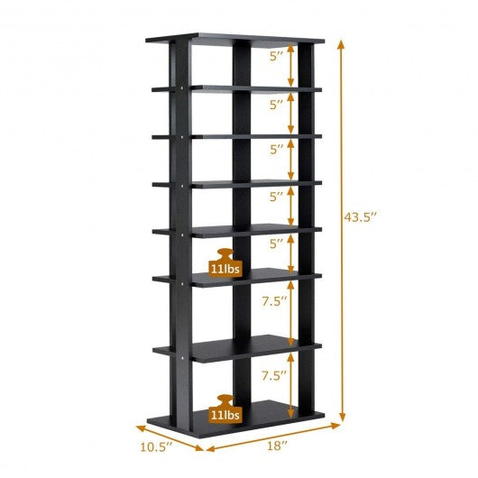 7-Tier Dual Shoe Rack Free Standing Shelves Storage Shelves Concise-Black
