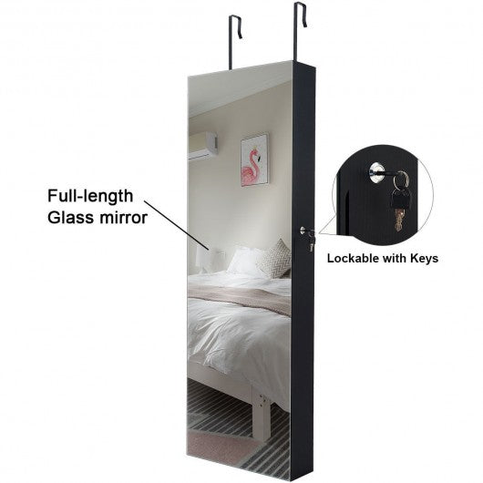 Lockable Storage Jewelry Cabinet with Frameless Mirror-Black