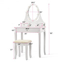 3 Drawers Lighted Mirror Vanity Dressing Table Stool Set-White