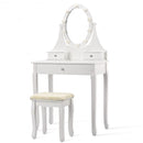3 Drawers Lighted Mirror Vanity Dressing Table Stool Set-White