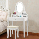 3 Drawers Lighted Mirror Vanity Dressing Table Stool Set-White