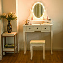 5 Drawers Vanity Table Stool Set with 12-LED Bulbs-White