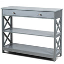 Console Table 3-Tier with Drawer and Storage Shelves-Gray