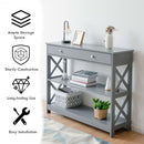 Console Table 3-Tier with Drawer and Storage Shelves-Gray