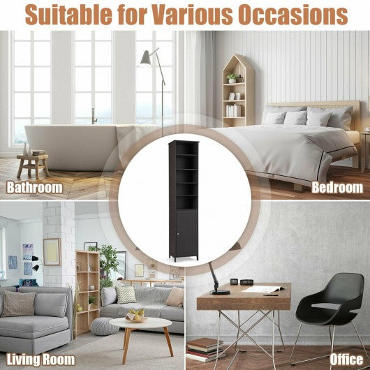 72'' Bathroom Tall Floor Storage Cabinet Freestand Shelving Display Brown