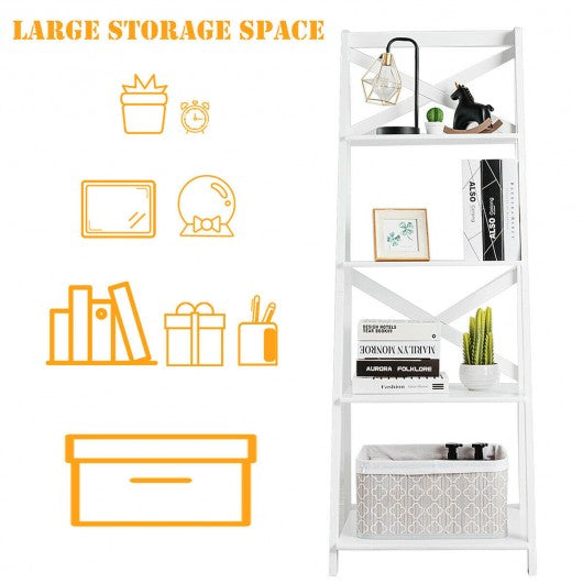 4-tier Leaning Free Standing Ladder Shelf Bookcase-White