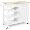 Kitchen Island Cart Rolling Serving Cart Wood Trolley-White