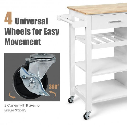 Kitchen Island Cart Rolling Serving Cart Wood Trolley-White
