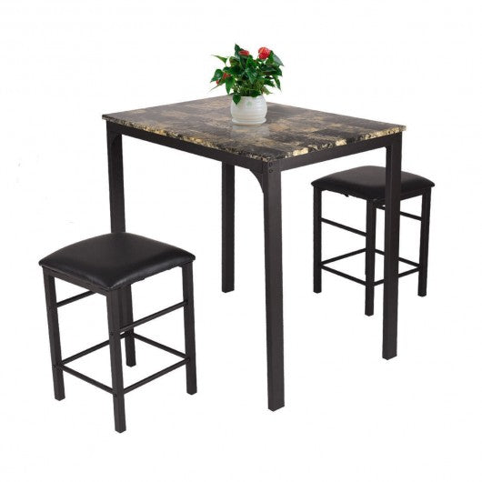 3 Piece Counter Height Dining Set Faux Marble Table