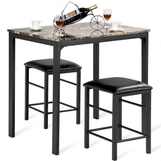 3 Piece Counter Height Dining Set Faux Marble Table